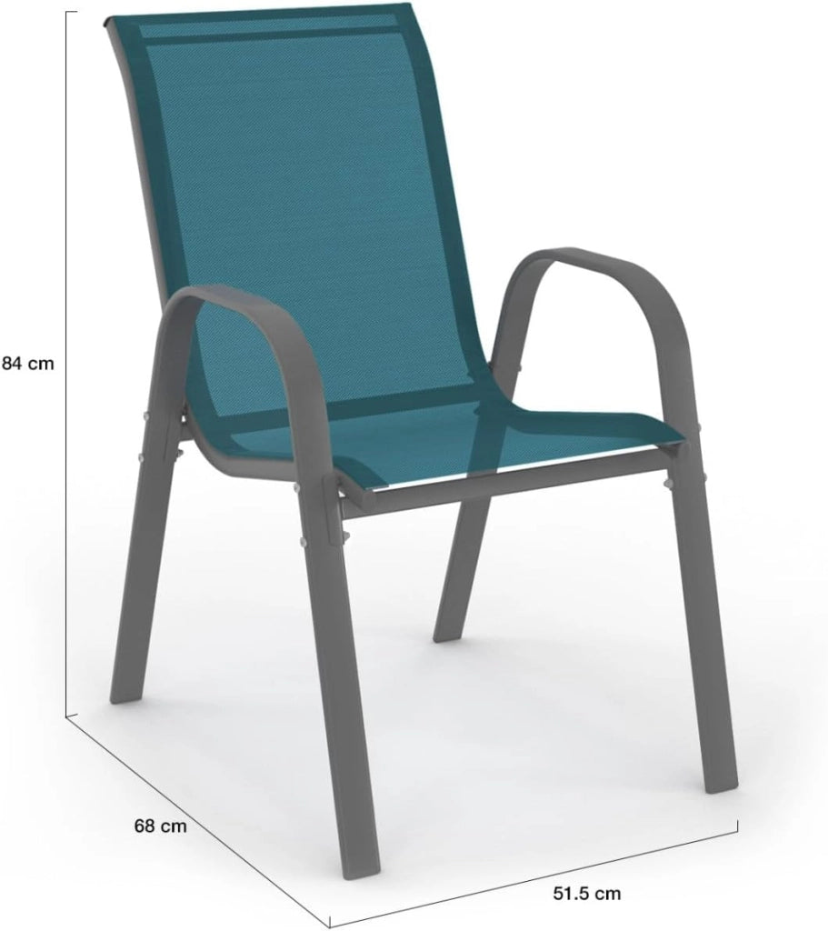 Set di 4 sedie da giardino impilabili LYMA in metallo e textilene di colore blu anatra