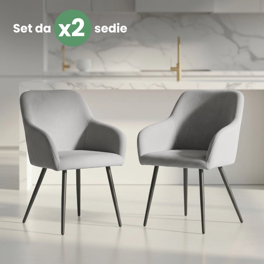 Set di 2 Sedie in velluto liscio ESTELLE Grigio gambe nere