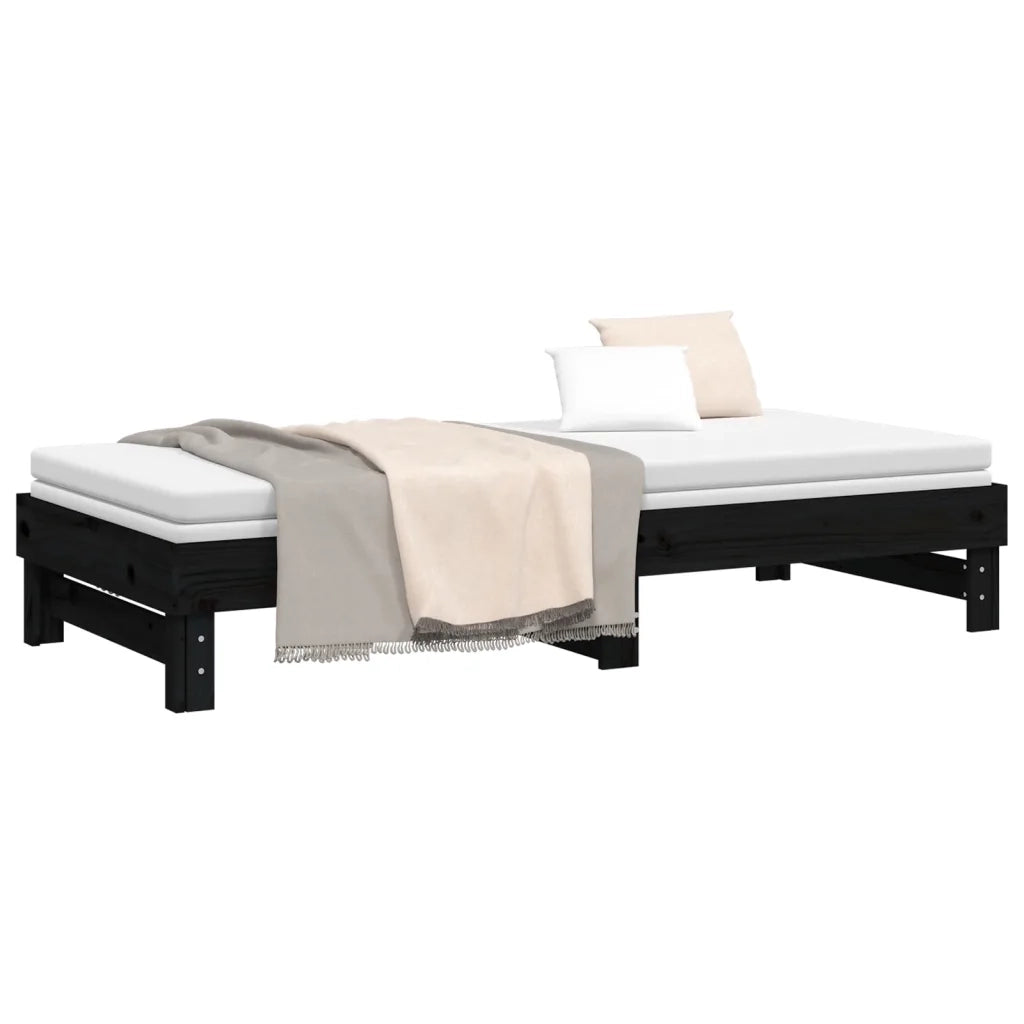 Dormeuse Estraibile Nera 2x(100x200) cm Legno Massello di Pino 823378