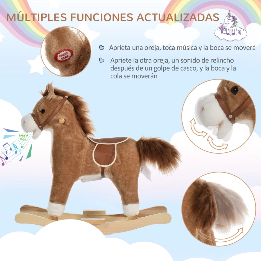 Cavallo Dondolo Bambini con Suoni e Movimenti ¨C Zephmum ¨C Marrone 65x32,5x61 cm