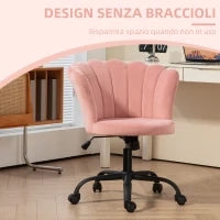 Sedia da Ufficio con Schienale a Petalo Senza Braccioli con Altezza Regolabile, Rivestimento in Velluto, Rosa