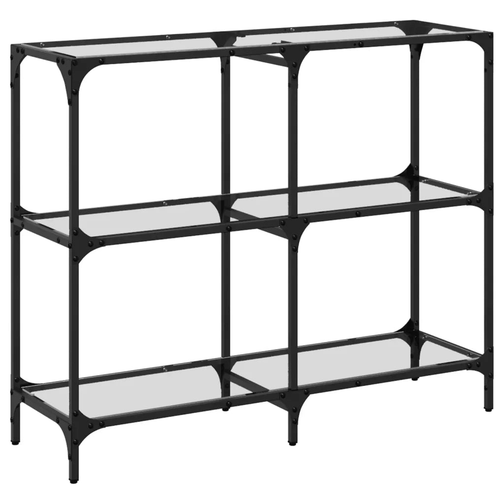Tavolino Consolle | Tavolo d'Ingresso Piano Vetro Trasparente 98x30x81cm in Acciaio