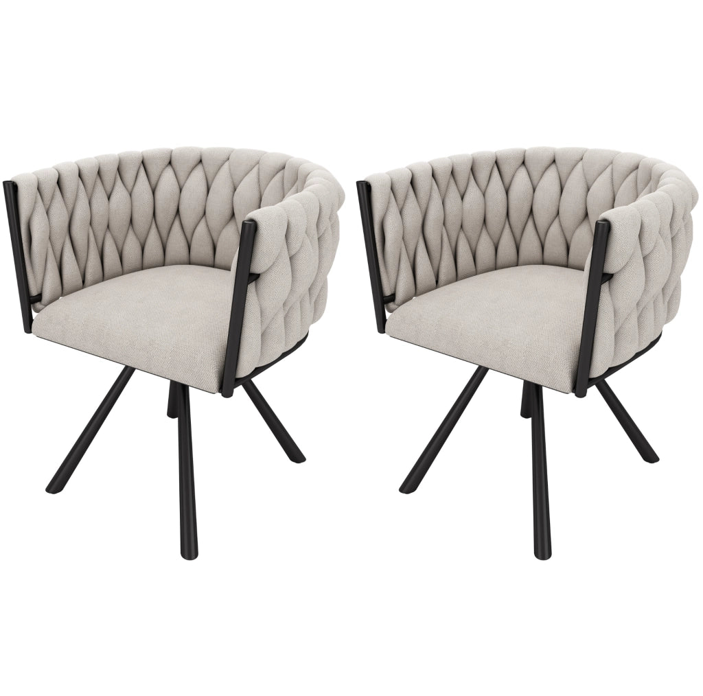 Set di 2 sedie da pranzo girevoli 360° in lino nero; con schienale ergonomico e struttura in metallo