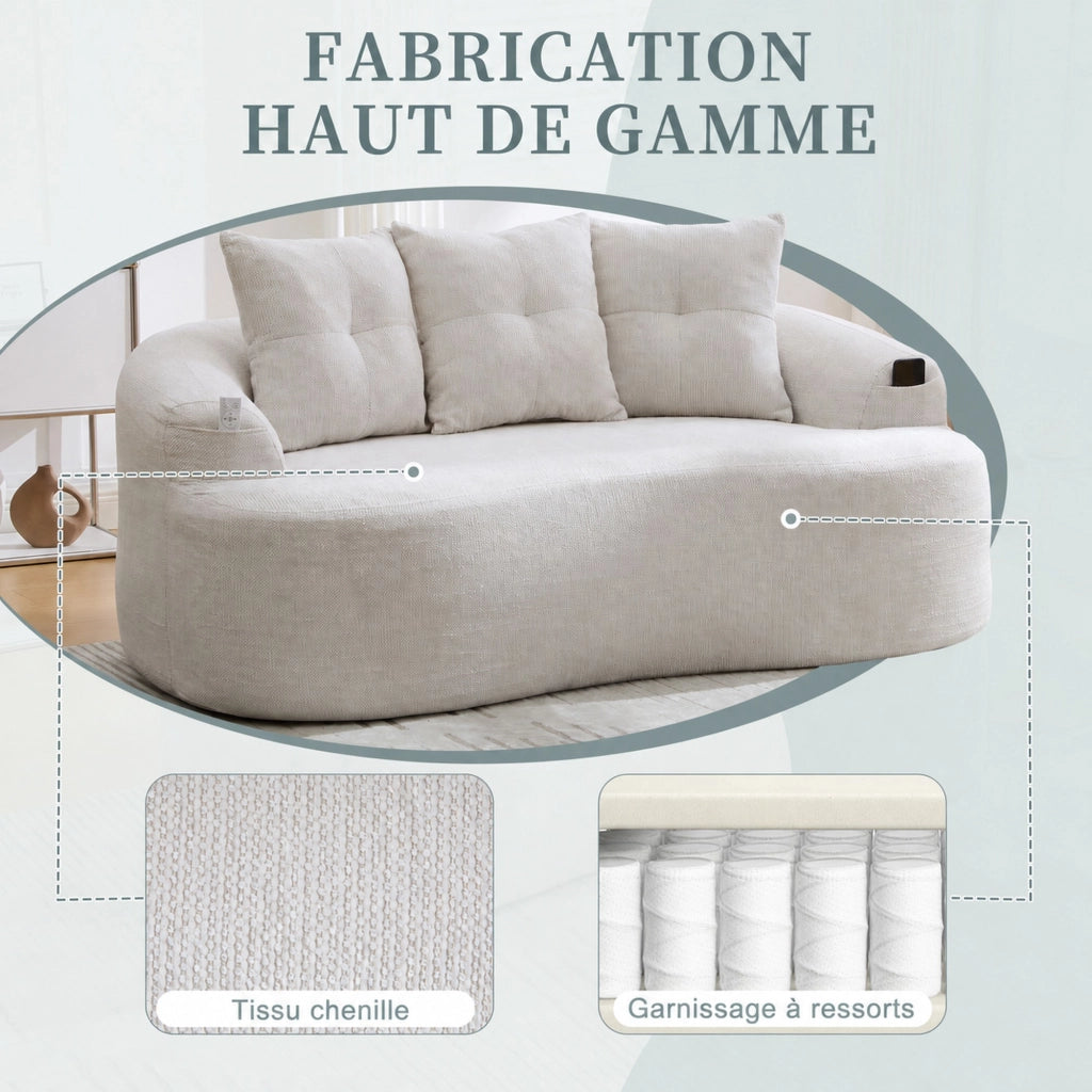 Divano a 2 posti in chenille con molle insacchettate e schiuma compressa senza montaggio beige 164 × 92 × 60 cm