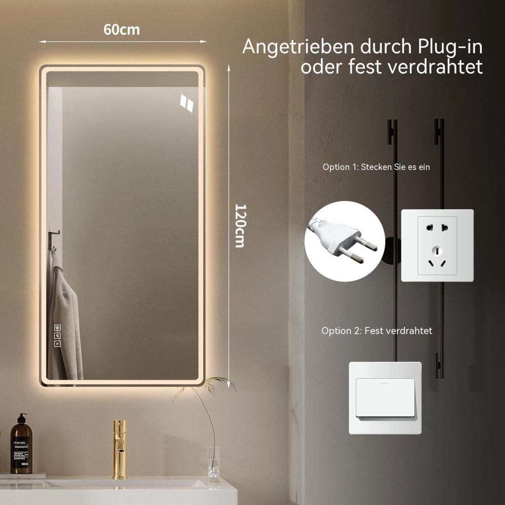 SPECCHIO DA BAGNO LED 60x120 cm Senza Cornice Argento Vetro e Metallo