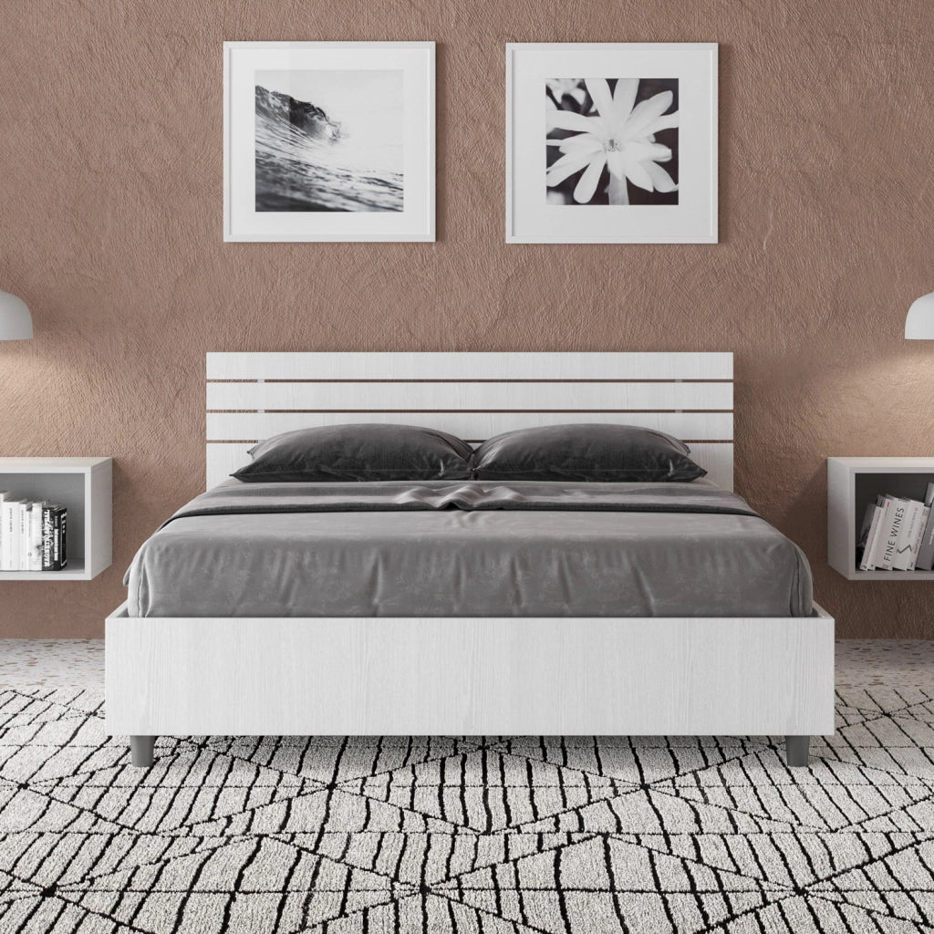 BS COM Letto matrimoniale francese senza rete 140x200 testata dritta con doghe bianco frassino