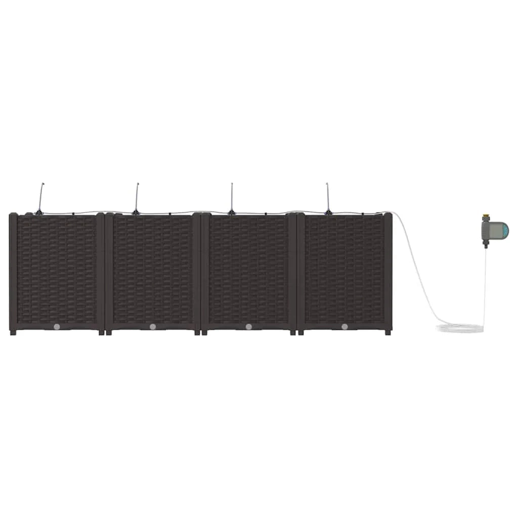 Set di 4 fioriere da giardino moderne 160 x 40 x 52 cm resistenti con sistema di irrigazione acciaio marrone 02_0058532