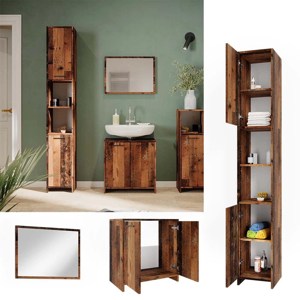 Vicco Set mobili bagno Rovere rustico 3 parti, con armadio alto