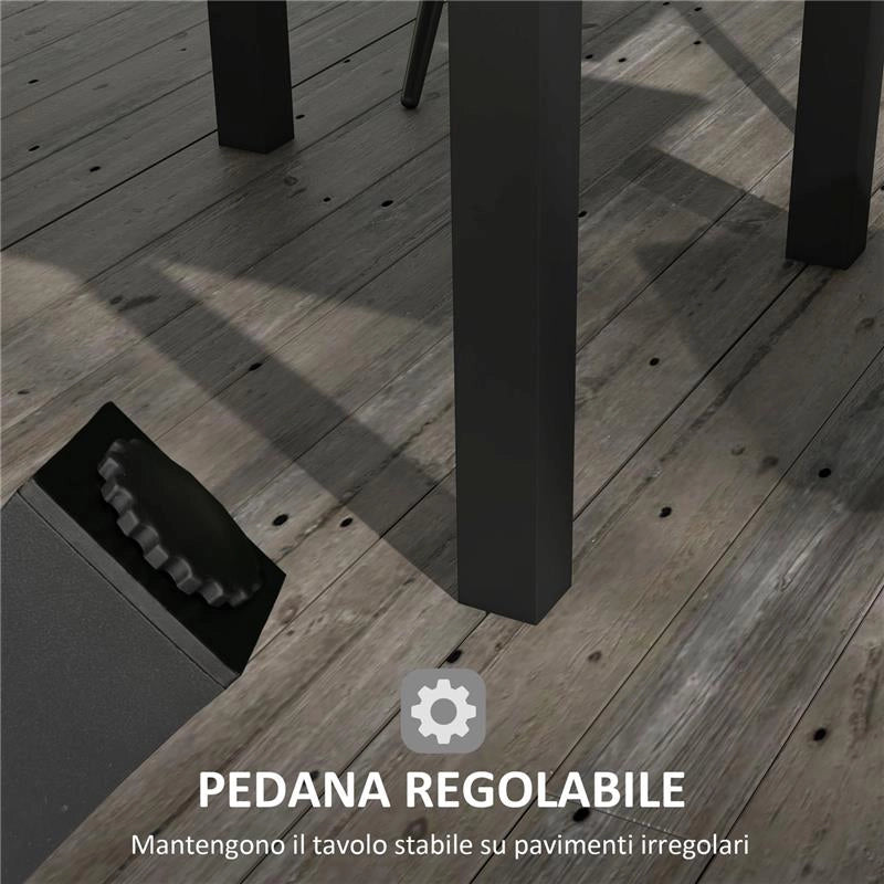 TAVOLO DA GIARDINO ALLUNGABILE PER 4-6 PERSONE CON PIANO A DOGHE, IN ALLUMINIO, 81/162X80X75 CM, GRIGIO