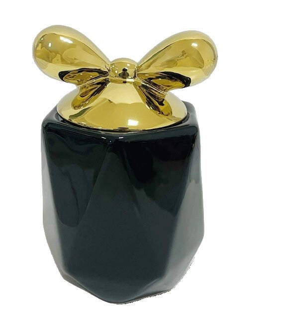 1 Pezzo Barattolo da Cucina in Porcellana con Fiocco Nero e Oro 1100 ml
