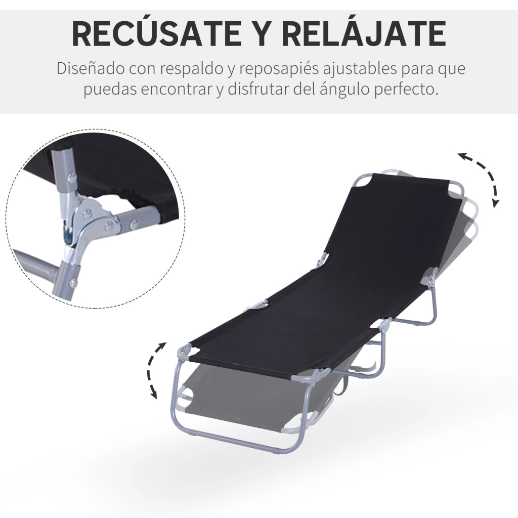Tumbona Pieghevole Esterno con Respaldo Regolabile ¨C zephmum ¨C Nero 187x55x24