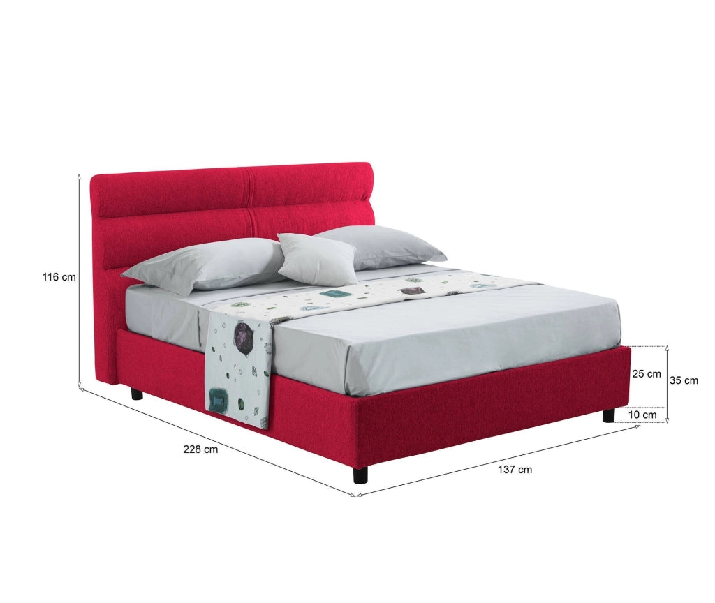 Briona, Letto Piazza e Mezza Sfoderabile Made in Italy, Rosso