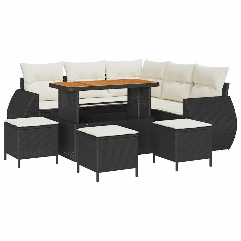 Set Divano da Giardino 9 pcs Nero e Crema polyrattan 3363830