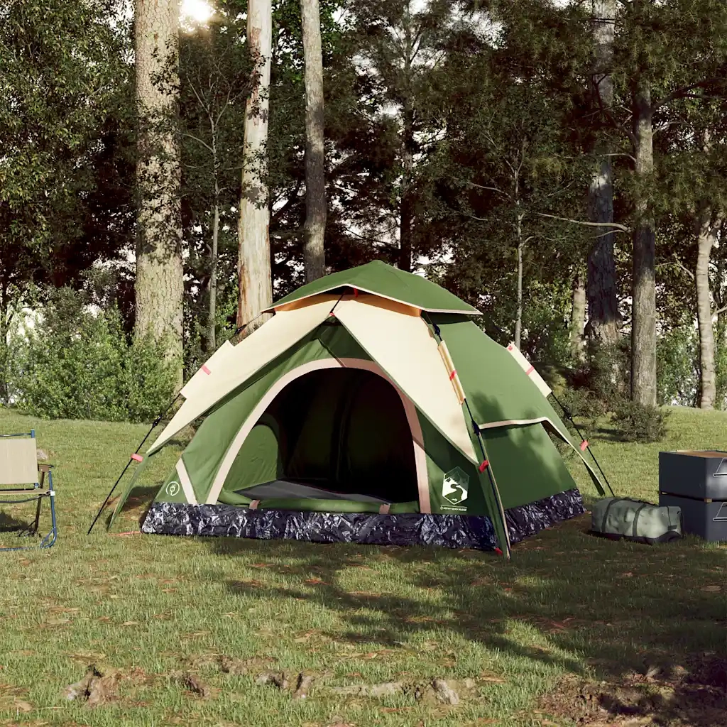 Tenda a Cupola da Campeggio 3 Persone Verde a Rilascio Rapido 4004177