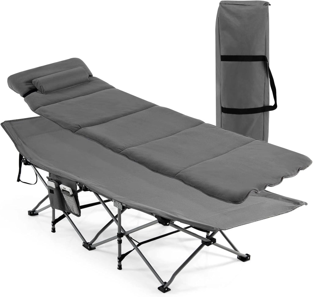 Lettino da campeggio pieghevole 190 x 67 x 50 cm, letto da campeggio con materasso rimovibile e cuscino, lettino da campeggio con borsa per il trasporto, antiscivolo, campeggio, viaggi