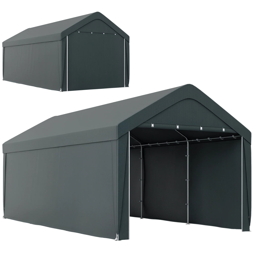 Tenda Garage 3x6 m ¨C Zephmum ¨C Grigio, Paroi Laterali Amovibili, 2 Porte Zip