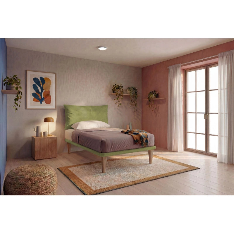 Letto imbottito Piazza e mezzo 120x190 cm Soft - Con rete,Microfibra,Tè verde