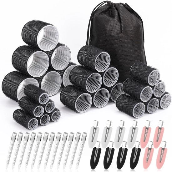 Set di 24 Krullers – 6 misure + 24 Clip – per tutte le lunghezze di capelli (Nero)
