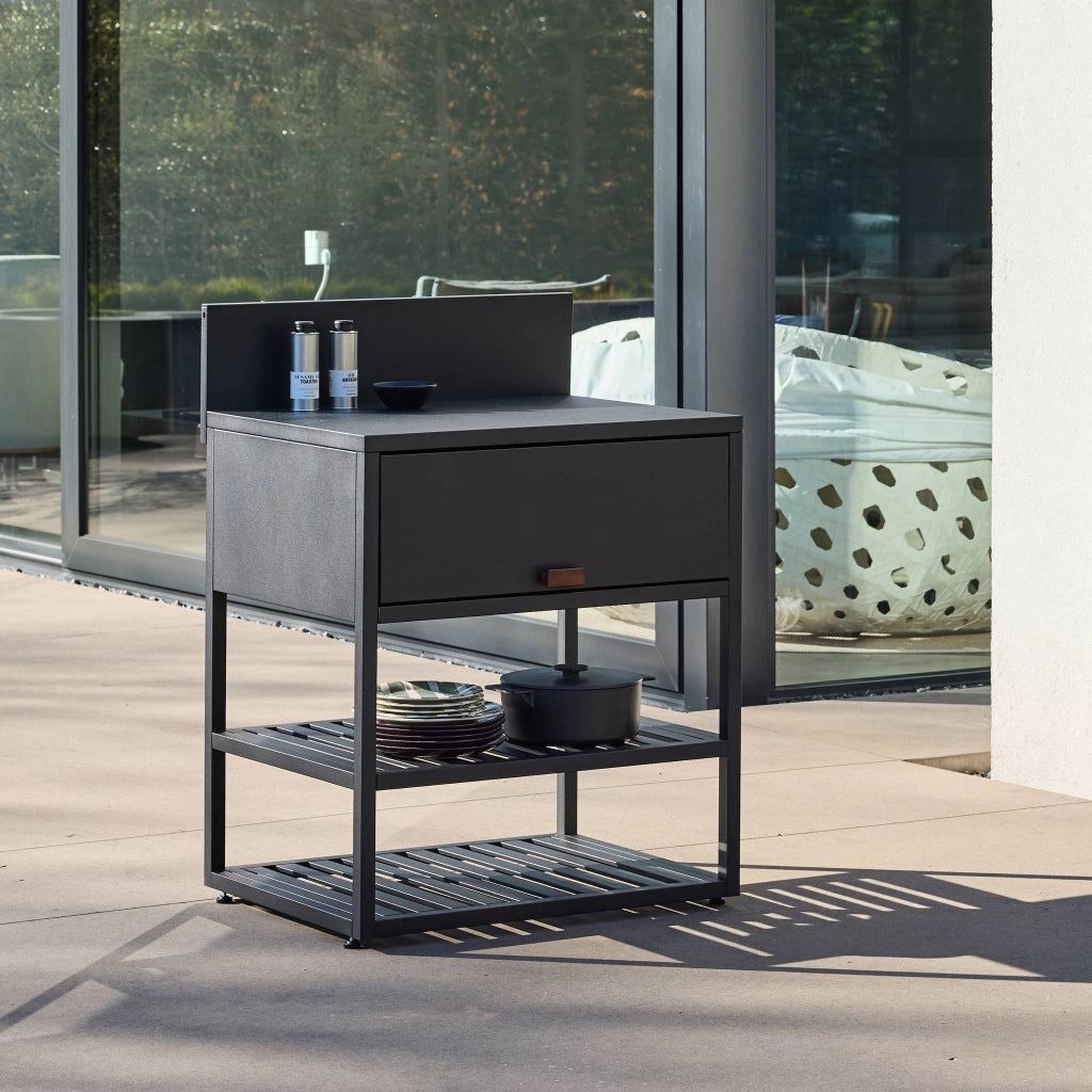 Cucina esterna in acciaio con 1 anta e 2 ripiani, 80cm, nero