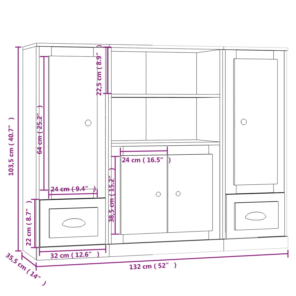 Credenze 3 pz Grigio Cemento in Legno Multistrato 3185315