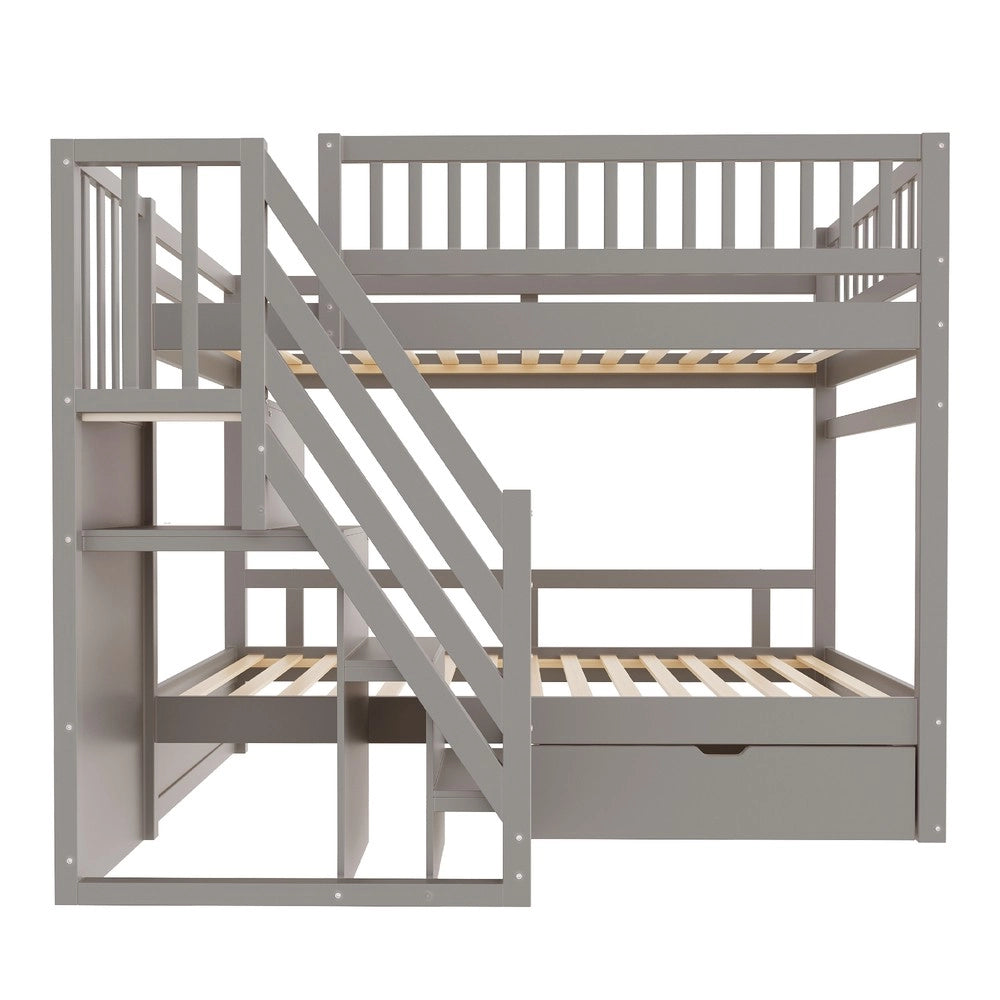Letto a Castello in Legno Massello con Cassetti e Rete a Doghe ¨C MINIMAL ¨C Grigio 90x200