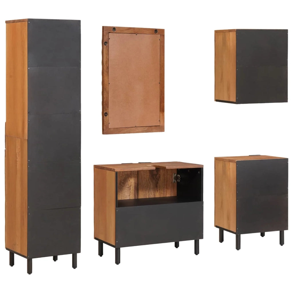 Set da Bagno con cassetto con porta 5 pcs Acacia Marrone Winish 3310039