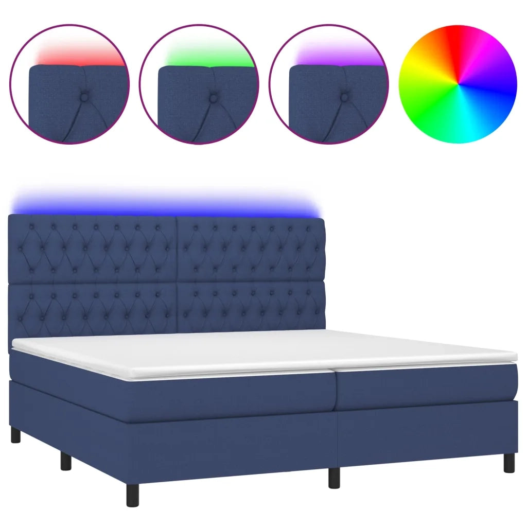 Letto a Molle Materasso e LED Blu 200x200cm in Tessuto cod mxl 58538