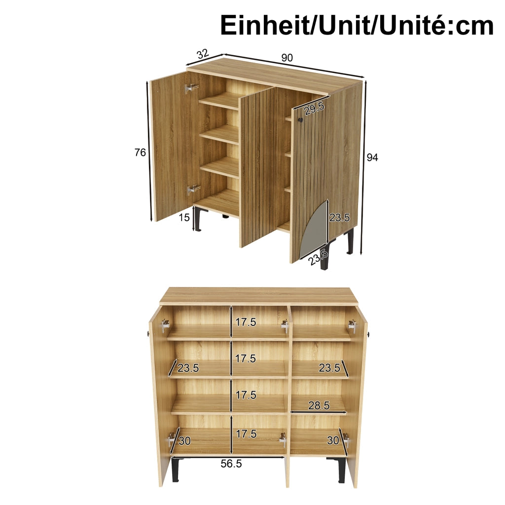 Mobile Scarpiera con 3 Ante e Ripiani; Struttura Verticale; Stile Moderno; in Truciolare; 90×32×94 cm; Legno