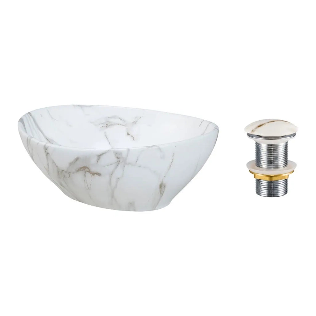 Lavabo da appoggio ovale 41x33 cm effetto marmo con piletta click clack