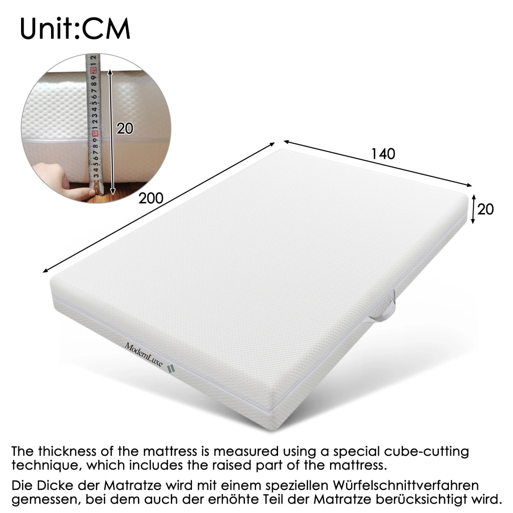 OKWISH Materasso in Schiuma Fredda 140×200 cm, Materasso Matrimoniale 7 Zone, H2 e H3, Fodera Lavabile 60 °C e Maniglie, senza Materasso