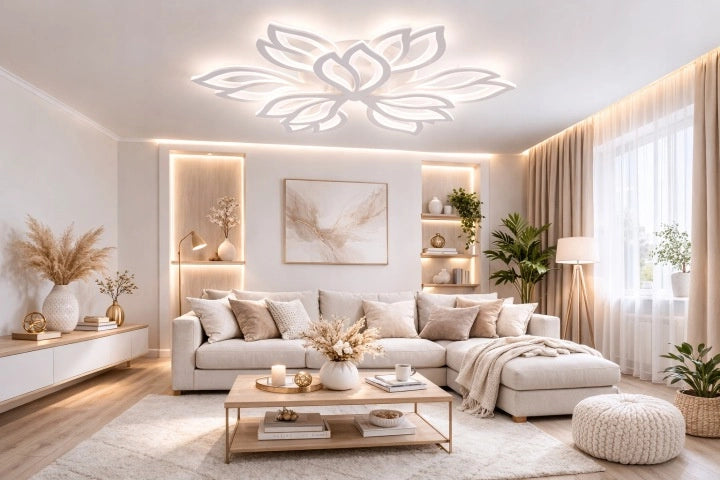 Lampada da soffitto LED foglie bianche 9 luci Vargo