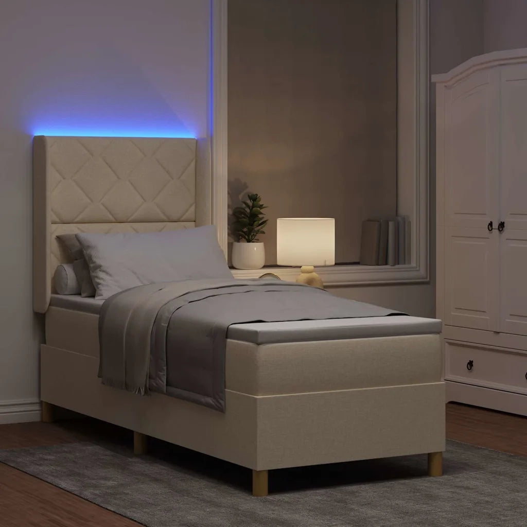 Letto a molle con strisce LED Crema 80 x 200 cm Tessuto 3343726