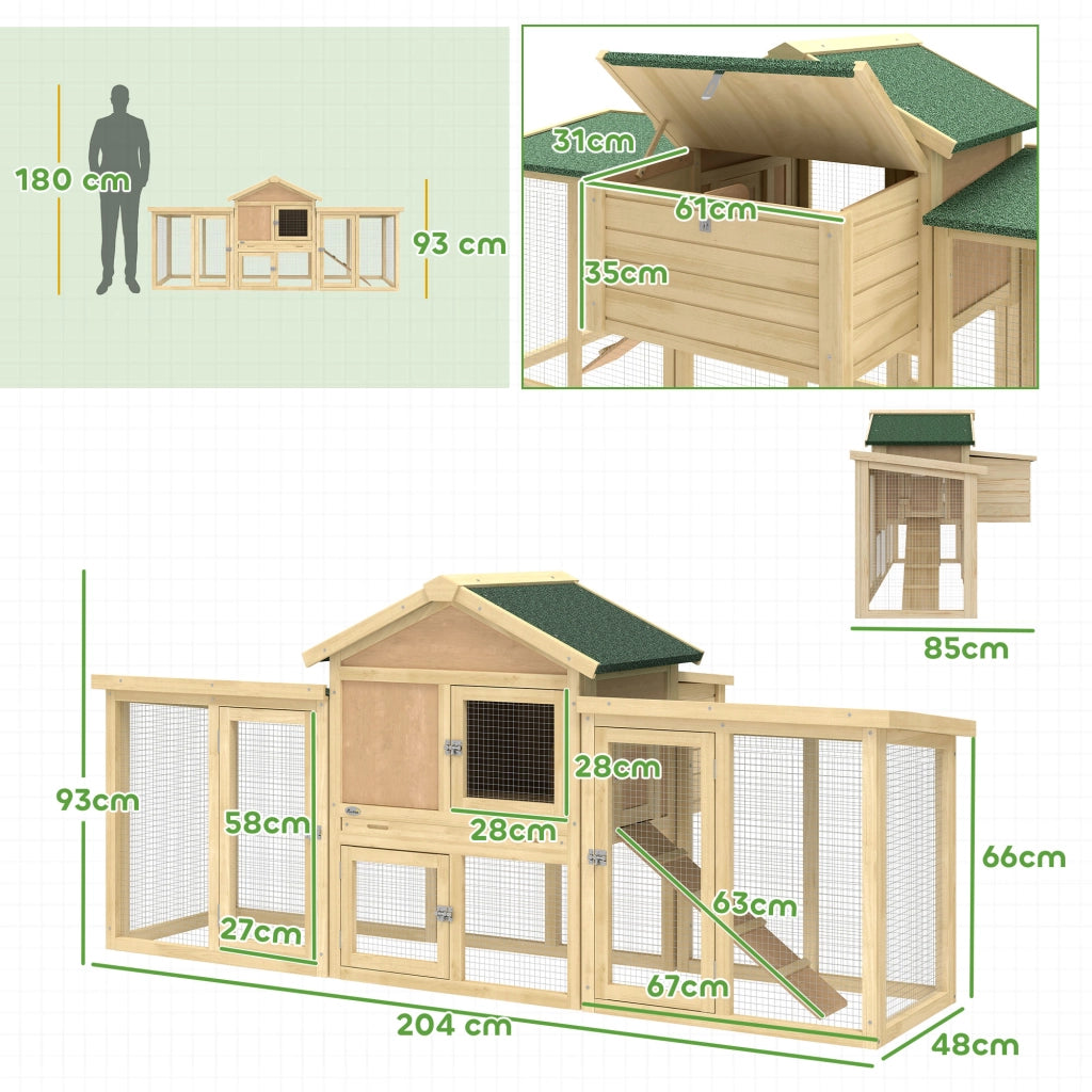 Pollaio in Legno con Nido e Tetto ¨C Minimal ¨C 204x85x93 cm Naturholz