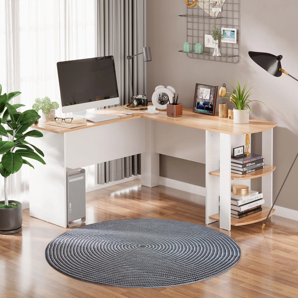 Scrivania Angolare per PC con Ripiani ¨C zephmum ¨C Legno 136x130x72cm