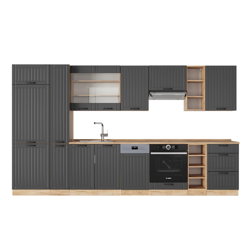 Cucina componibile Fame-Line Grigio scuro/Rovere dorato 355 cm, PL Rovere Vicco