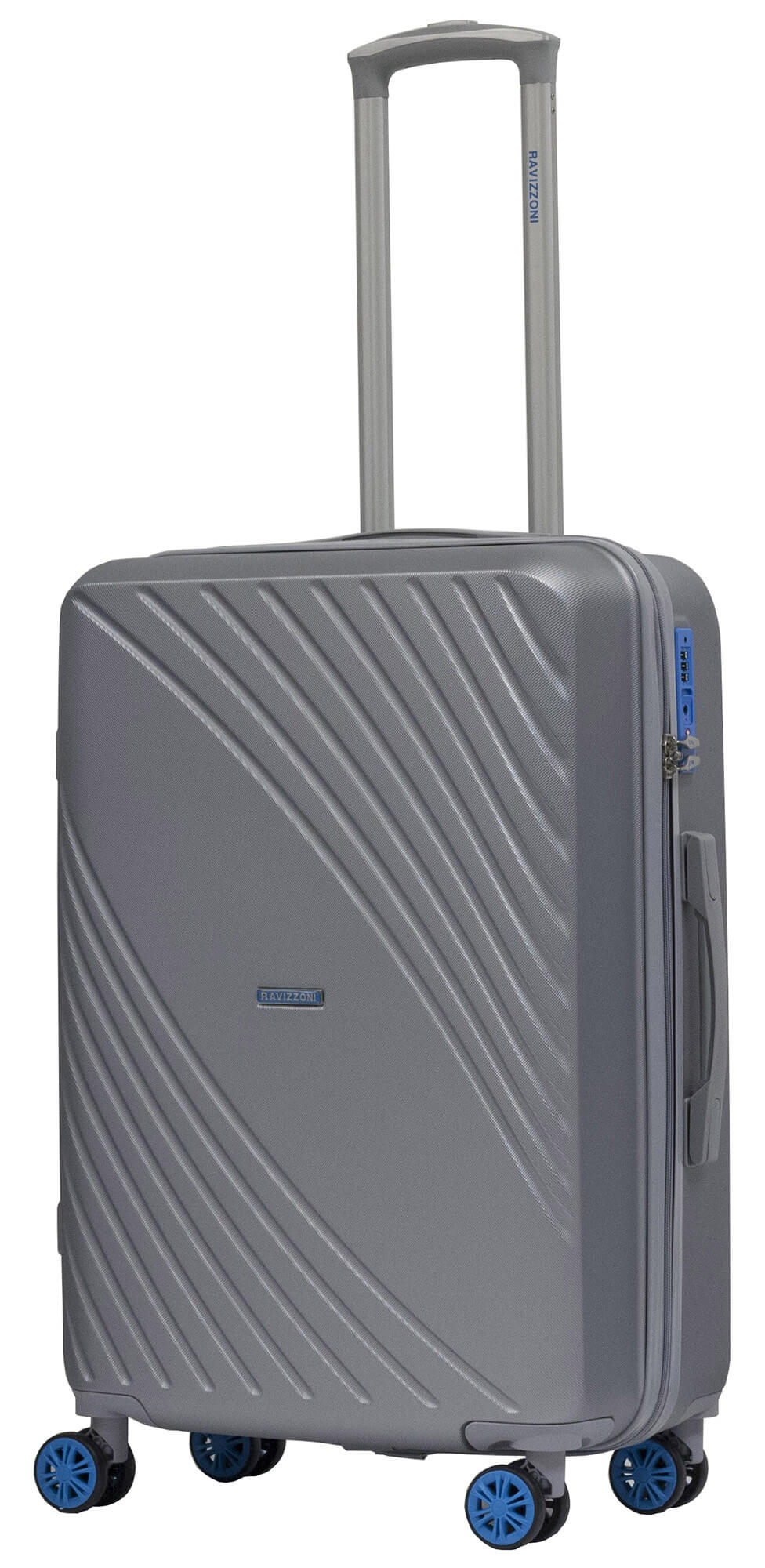 Set 3 Valigie Trolley Rigide in ABS 4 Ruote TSA Ravizzoni Fresh Silver e Blu