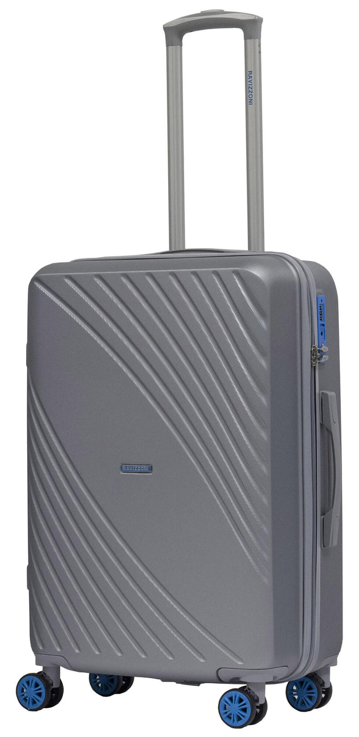 Set 3 Valigie Trolley Rigide in ABS 4 Ruote TSA Ravizzoni Fresh Silver e Blu
