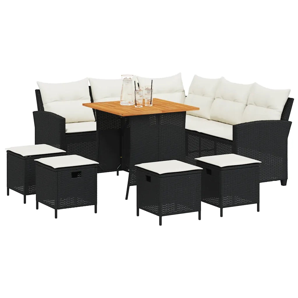 Set Divani da Giardino 6 pz con Cuscini Forma L Polyrattan Nero 3213540