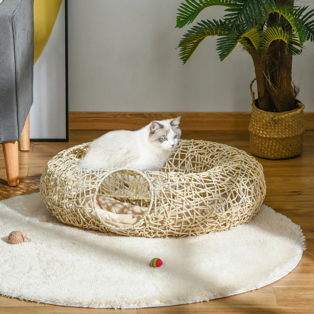 Letto per Gatti ¨C zephmum ¨C 78x69x22 cm Legno Naturale con Cuscino