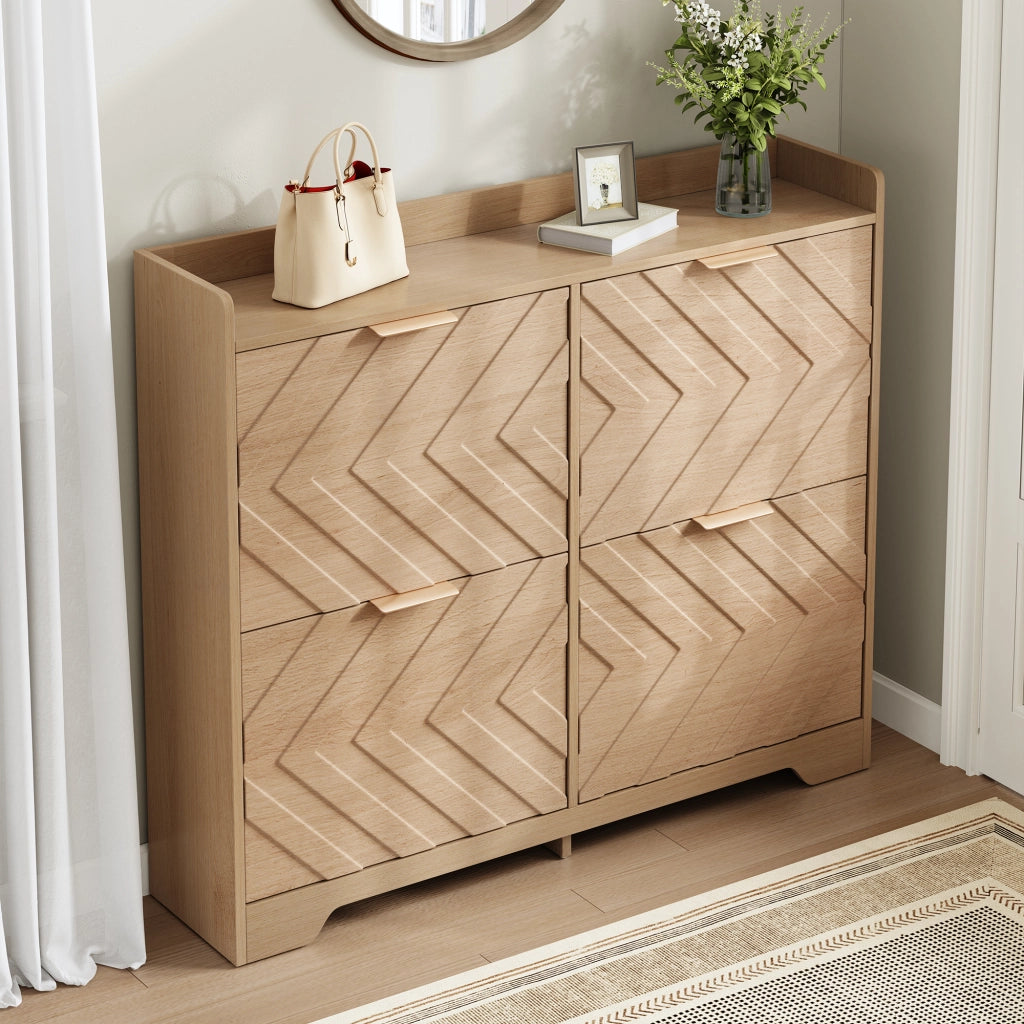 Scarpiera con 4 ante ribaltabili - per ingresso - in MDF - 105×24×90 cm - Naturale