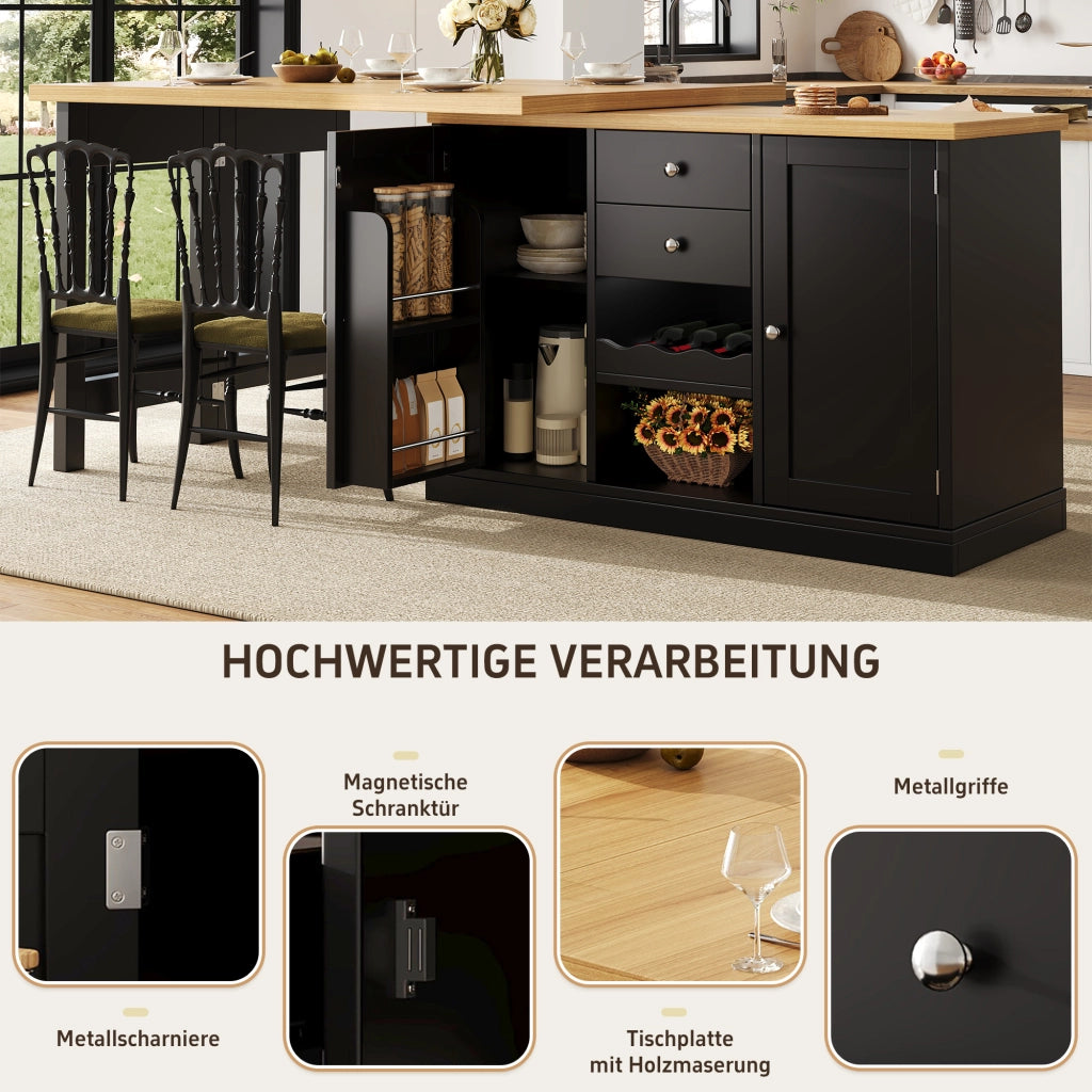 TAVOLO Cucina allungabile 120-197x40x74 cm girevole 360° MDF nero