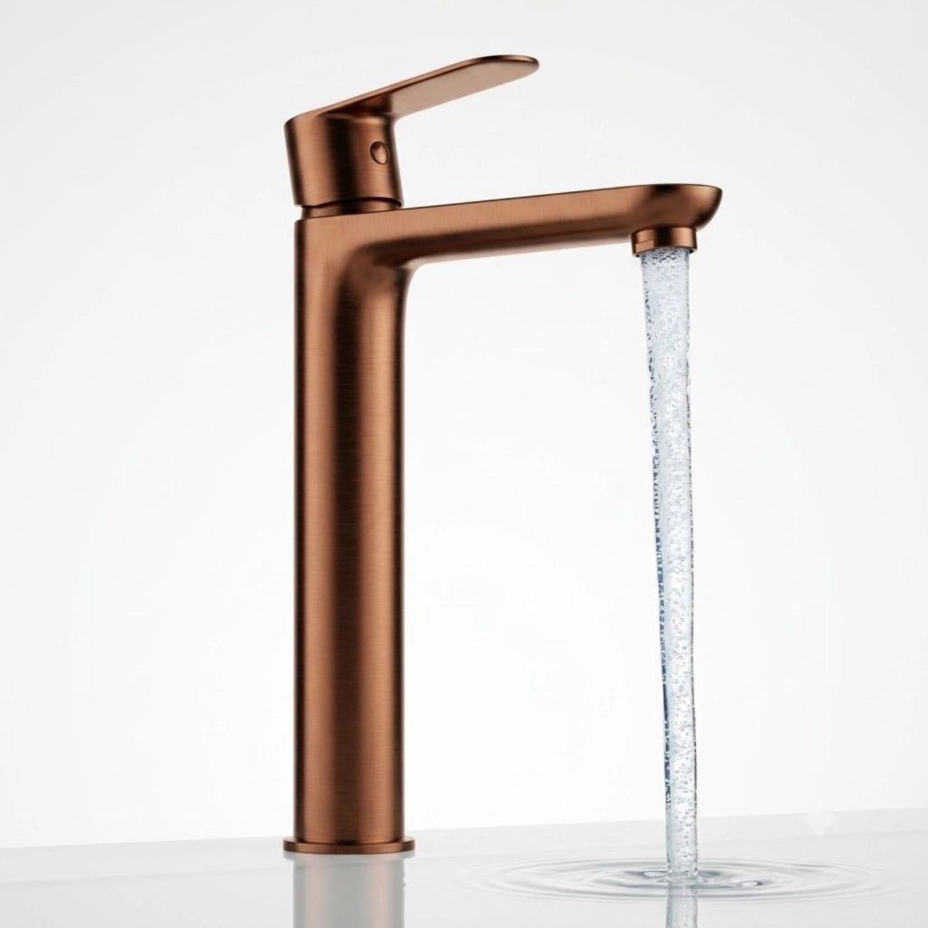 Miscelatore rubinetto oceania per lavabo con bocca alta in ottone oro rosa *** confezione 1