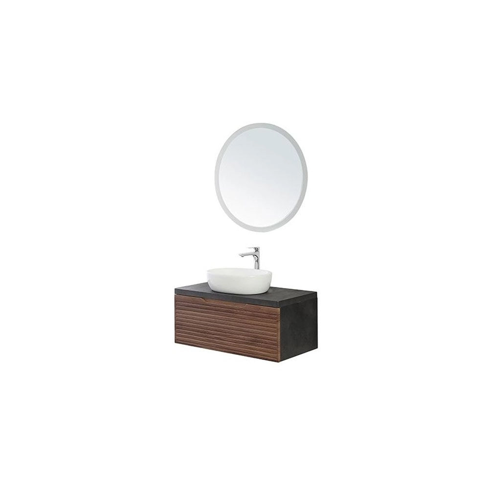 Composizione Bagno Sospeso Rovello Noce Mobile Cassettone Lavabo Specchio
