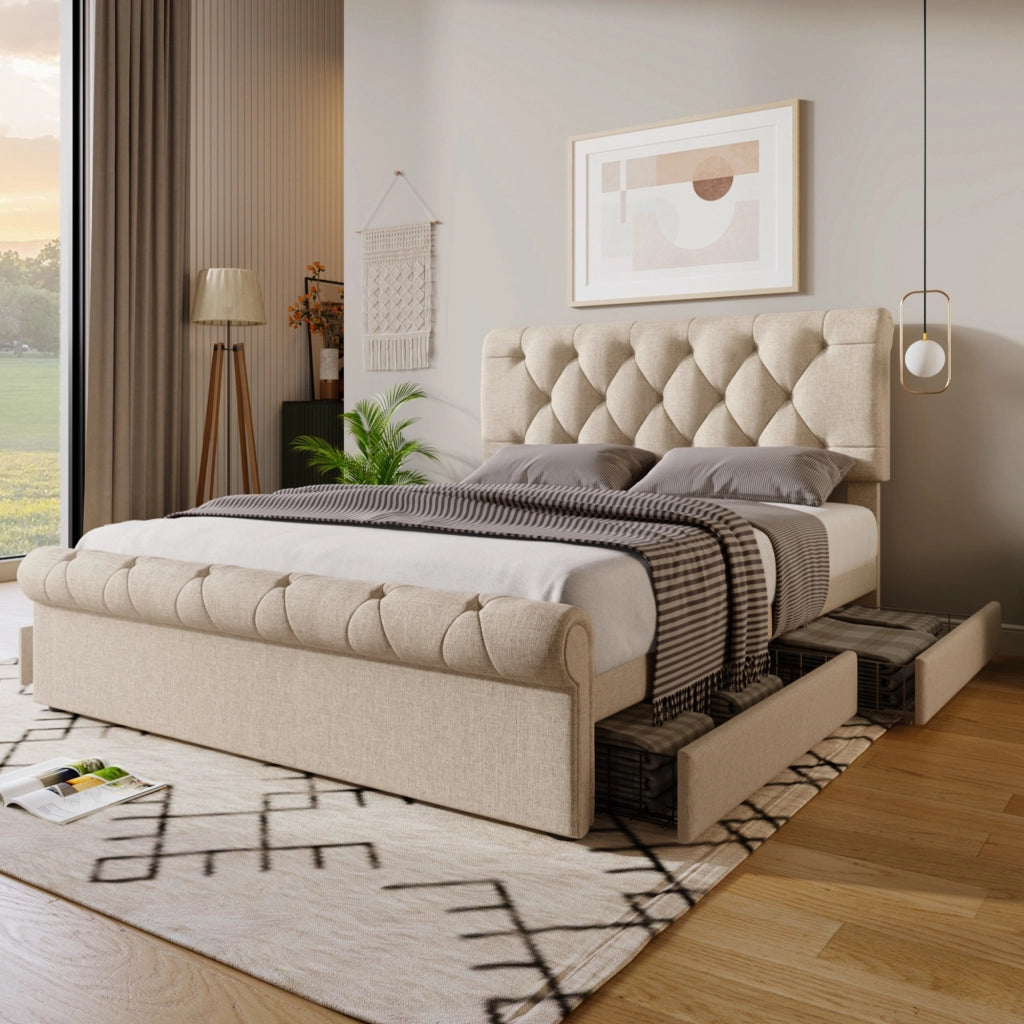 letto imbottito metallo e legno naturale 140x200 cm