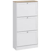Scarpiera Salvaspazio a 3 Cassetti con Ripiani Regolabili su 2 Livelli, in Legno, 60x23.5x115 cm, Bianco