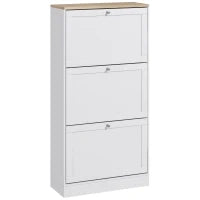 Scarpiera Salvaspazio a 3 Cassetti con Ripiani Regolabili su 2 Livelli, in Legno, 60x23.5x115 cm, Bianco