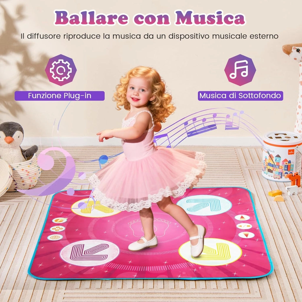 Tappetino da Ballo per Bambini, Tappetini da Ballo Giocattolo con Segui-Le-luci, 8 Musiche di Sfondo, Schermo del Punteggio & Volume Regolabile, per Bambini 3+ Anni
