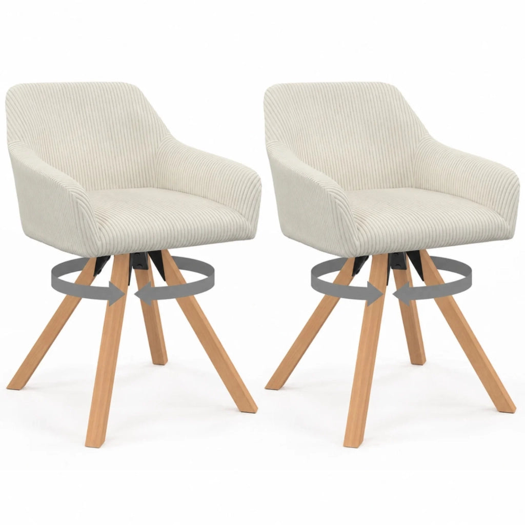 IDMarket - Set di 2 sedie da pranzo girevoli in velluto a coste beige JANY e poltrone da tavolo