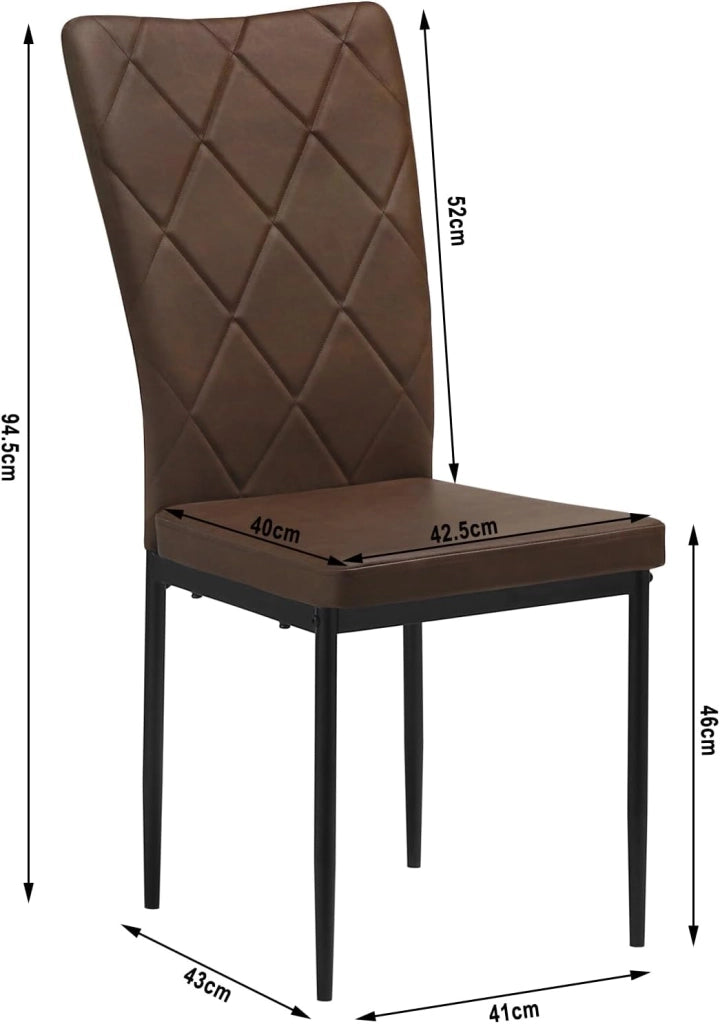 Set di 4 Sedie per Sala da Pranzo, Sedie da Cucina con Schienale Alto, con Gambe in Metallo e Rivestimento in Ecopelle Vintage, Marrone Scuro, BH380dbr-4