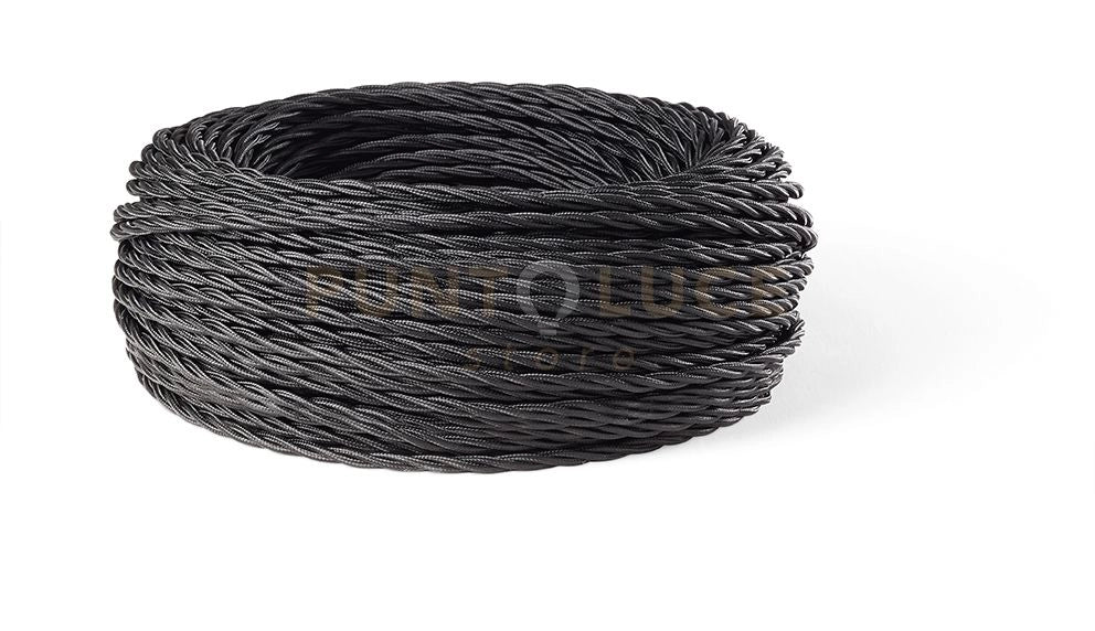 Rolla 50 mt cavo elettrico a treccia 3x0,75 mm rivestito in tessuto nera